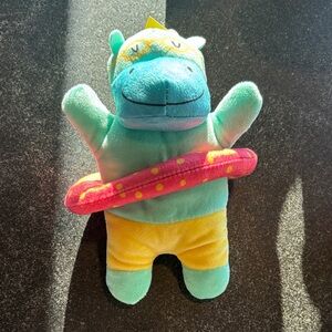 Aqua and Yellow Plush Hippo Dog Toy
